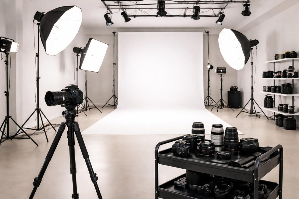 Aménager un studio photo professionnel à Paris avec fonds blancs et matériel Canon pour portraits