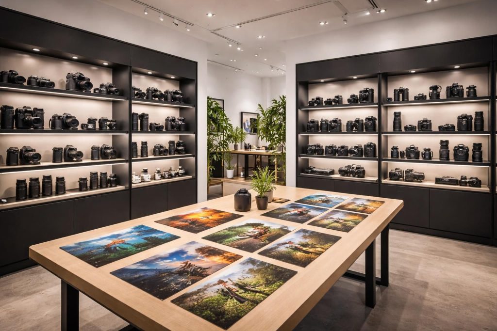 Équipements photo et tirages pour photographes chez Canon Store et Nikon France