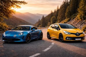 découvrez la photographie automobile professionnelle mettant en scène les modèles emblématiques alpine a110 et renault clio rs, capturant élégance et performance sous un angle unique.