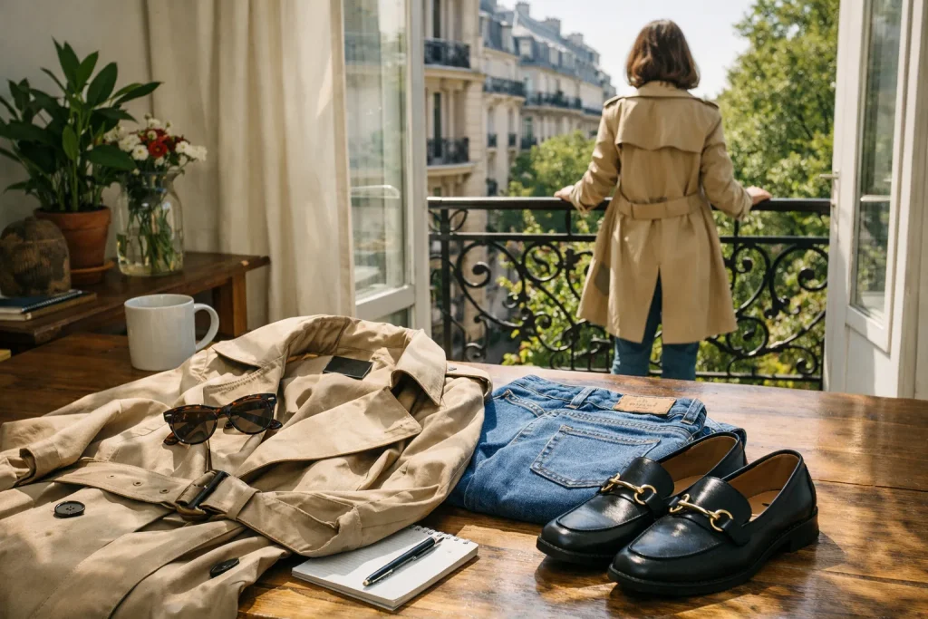 Le style parisien tient en trois pièces : trench, jean, mocassin